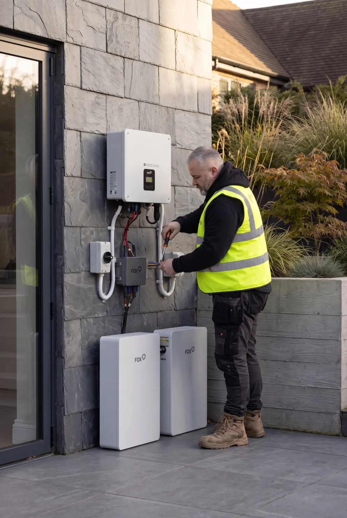 Project Solar installer walking a homeowner through a home battery